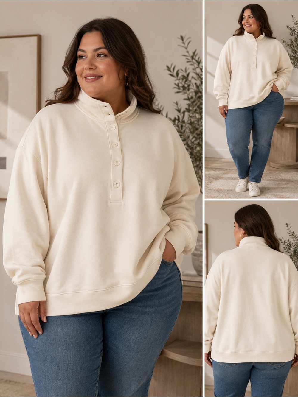 Universal Thread cream funnel neck pullover sweatshirt | oversized 1x
